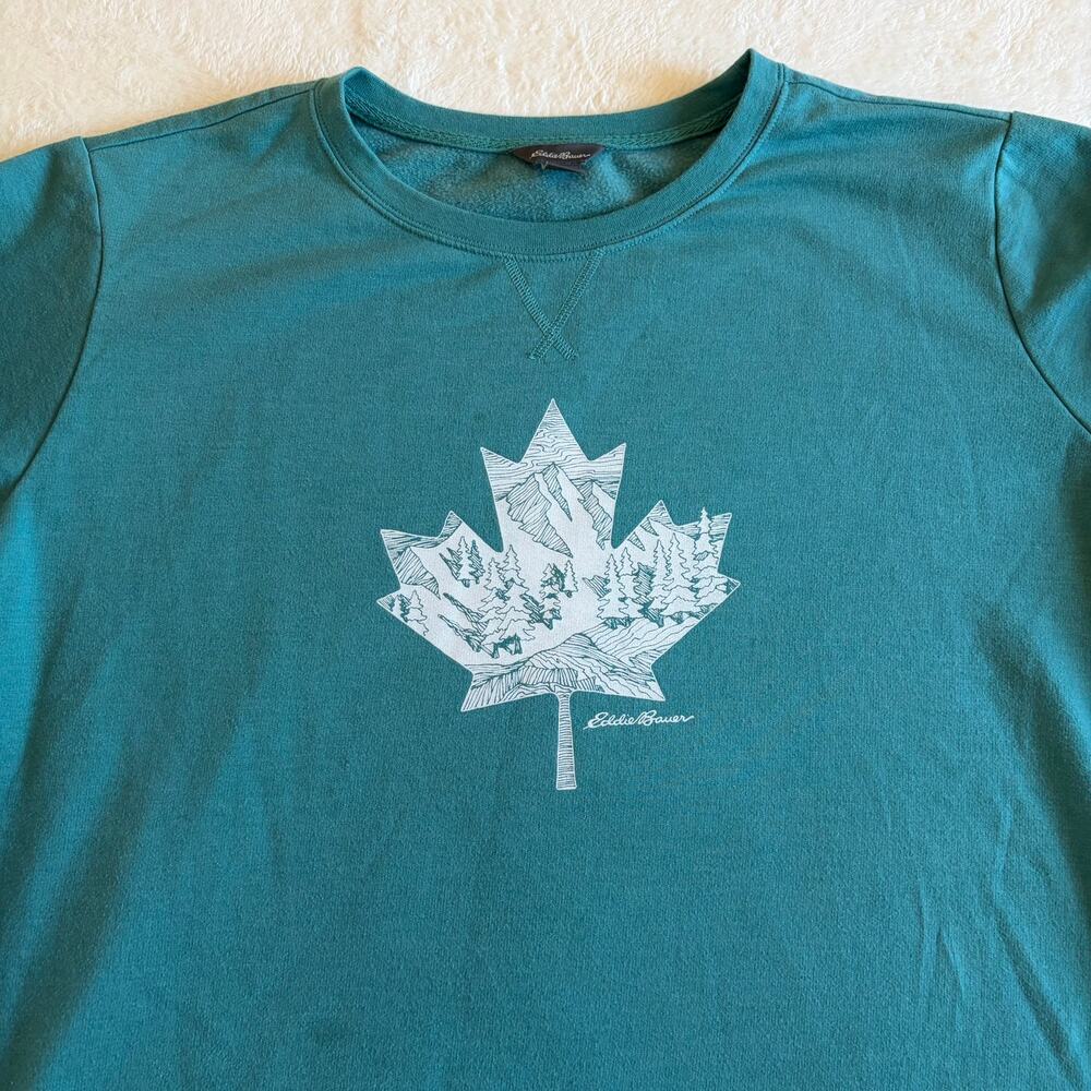 Eddie Bauer Women 2XL Sweatshirt Teal Maple Leaf Mountain Graphic Crewneck